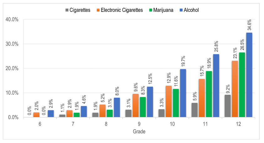 Lifetime Use of Common Substances of Concern Among Youth in Grades 6-12