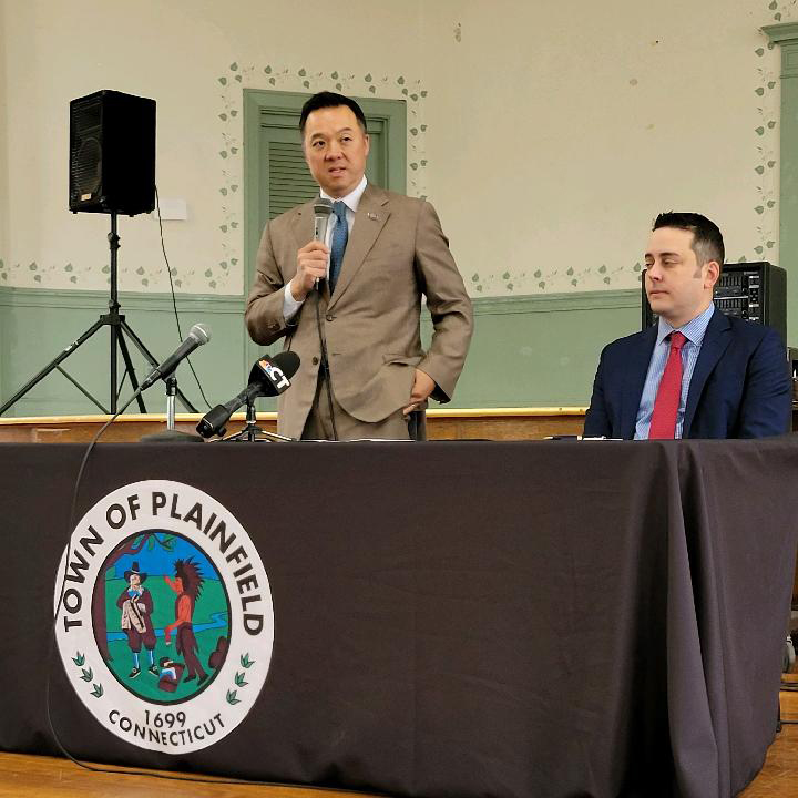 William Tong speaking in Plainfield 2023